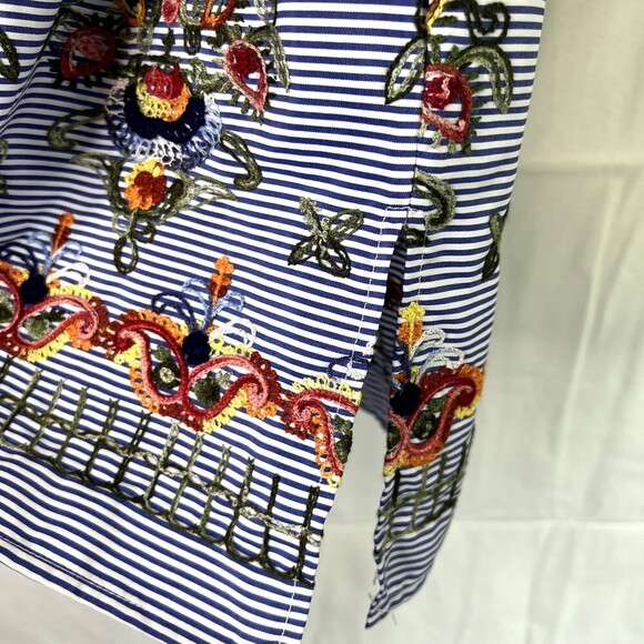 MAGIC Striped Floral Aline Embroidered Elastic Waist Midi Boho Skirt Size Small - Picture 5 of 10